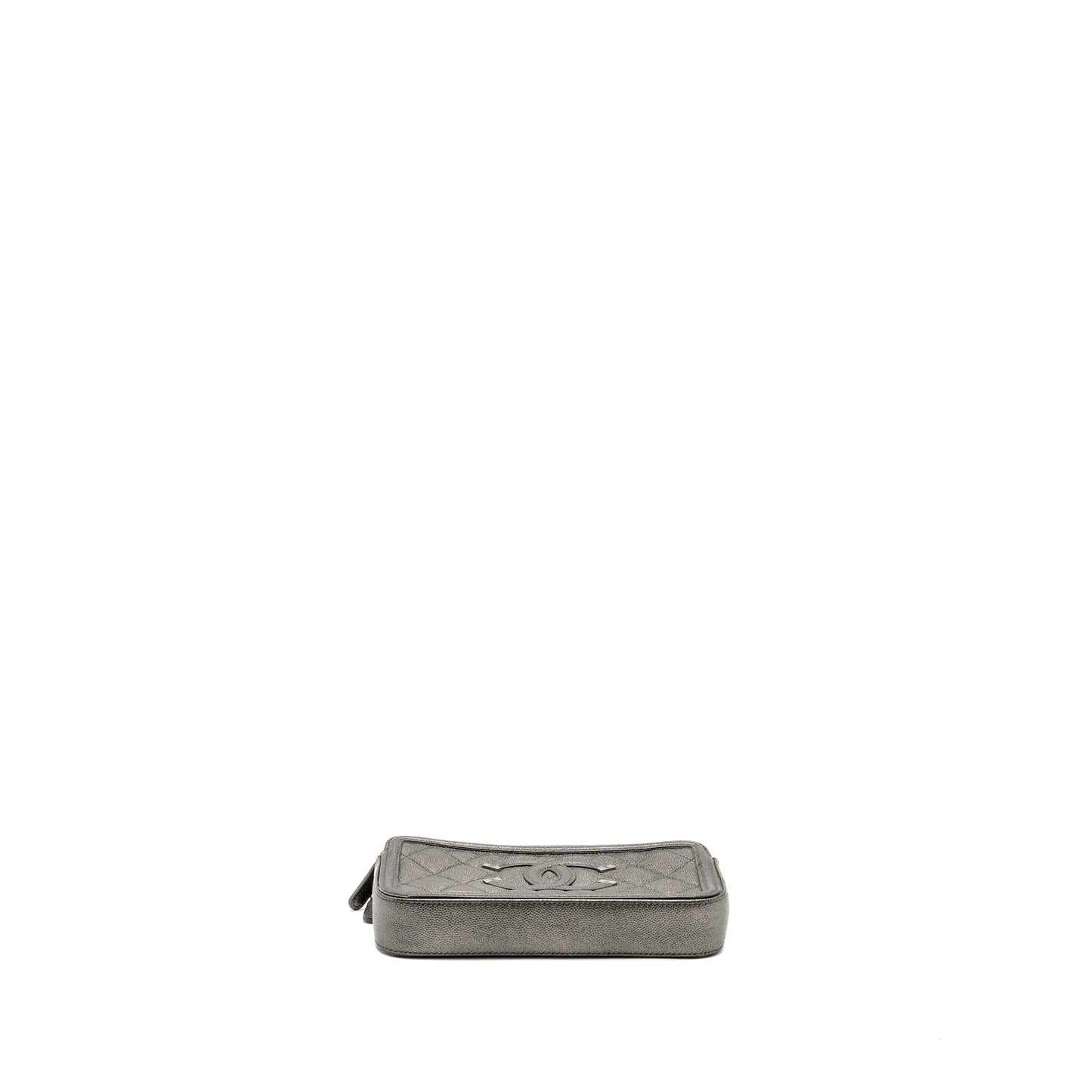 Chanel CC Filigree Double Zip Clutch with Chain Caviar Grey SHW