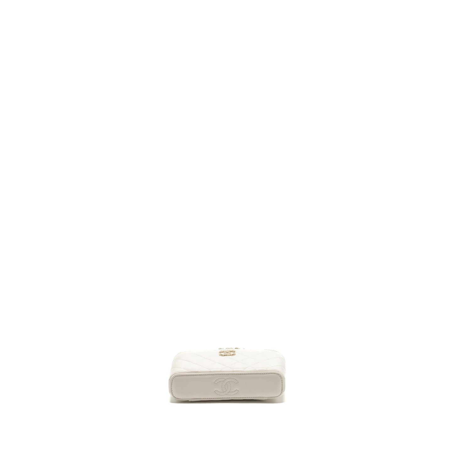 Chanel 23k Camellia Top Handle Long Vanity Case With Chain Calfskin White LGHW (Microchip)