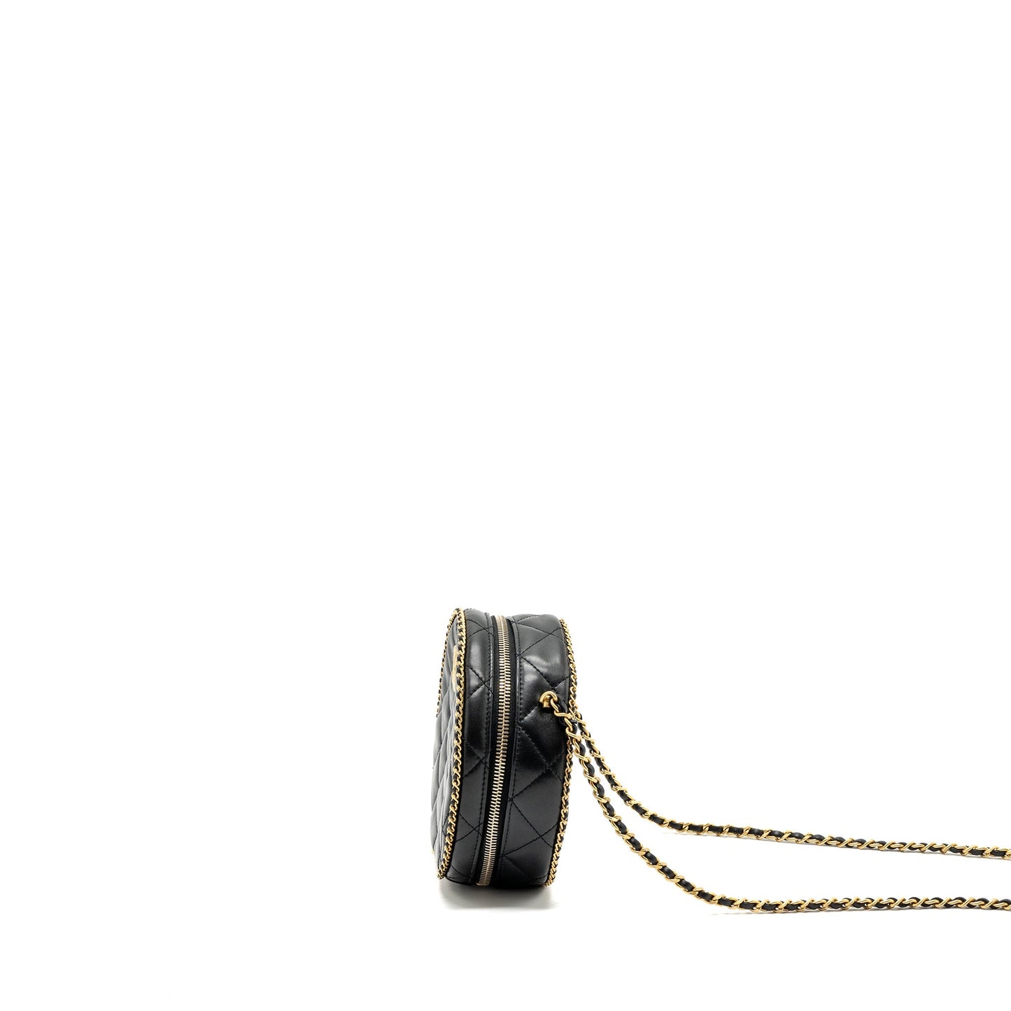 Chanel Round Vanity With Chain Lambskin Black GHW (microchip) no
