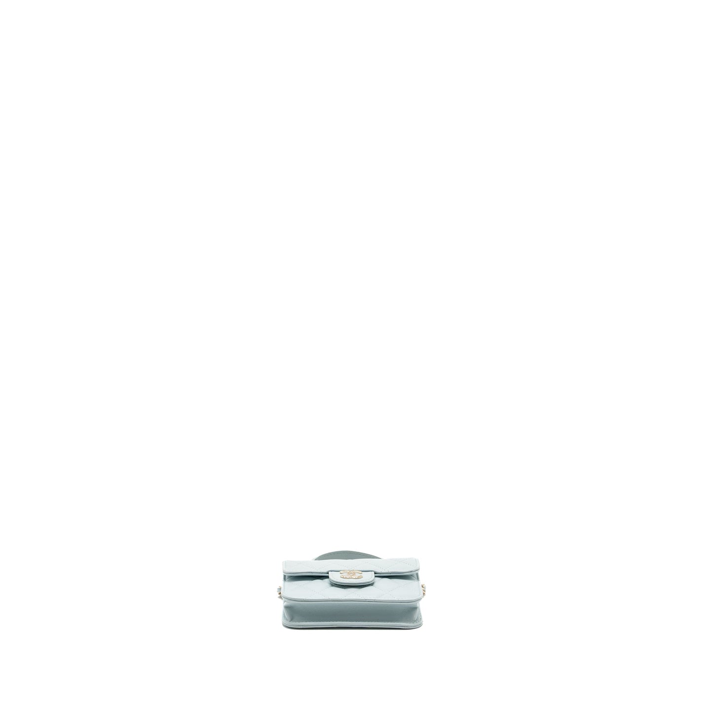 Chanel Top Handle Mini Flap Bag with Chain Lambskin Light Blue LGHW