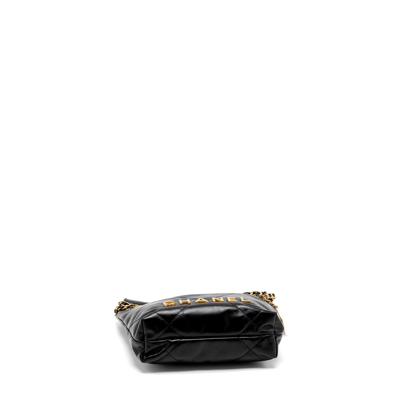 Chanel 23s Mini 22 Bag Shiny Calfskin Black Brushed GHW (Microchip)