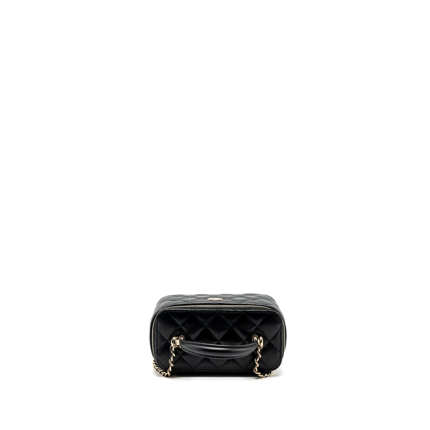 Chanel top handle long vanity with chain lambskin black LGHW (microchip)