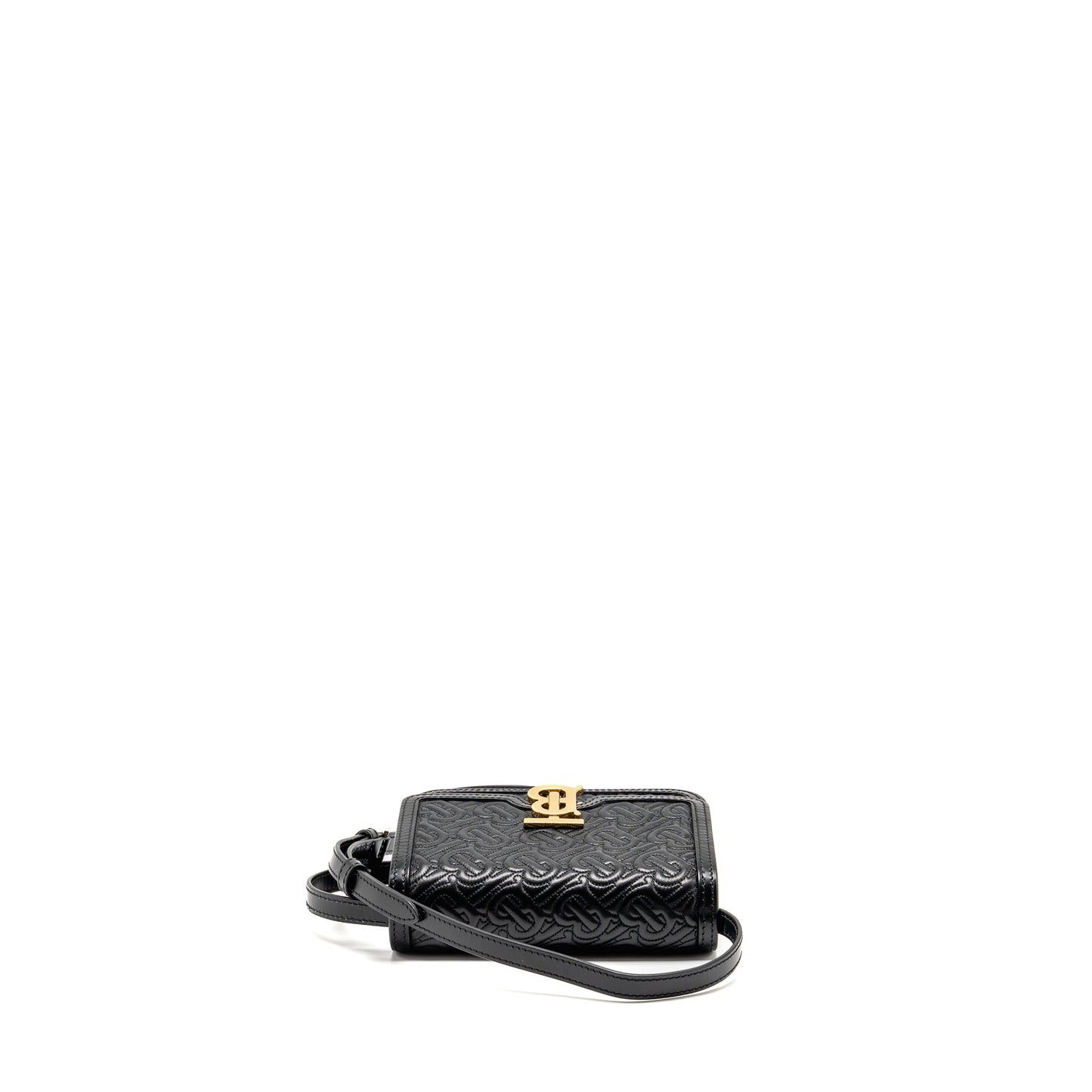 Burberry Mini Monogram Embossed Mini Purse Lambskin Black