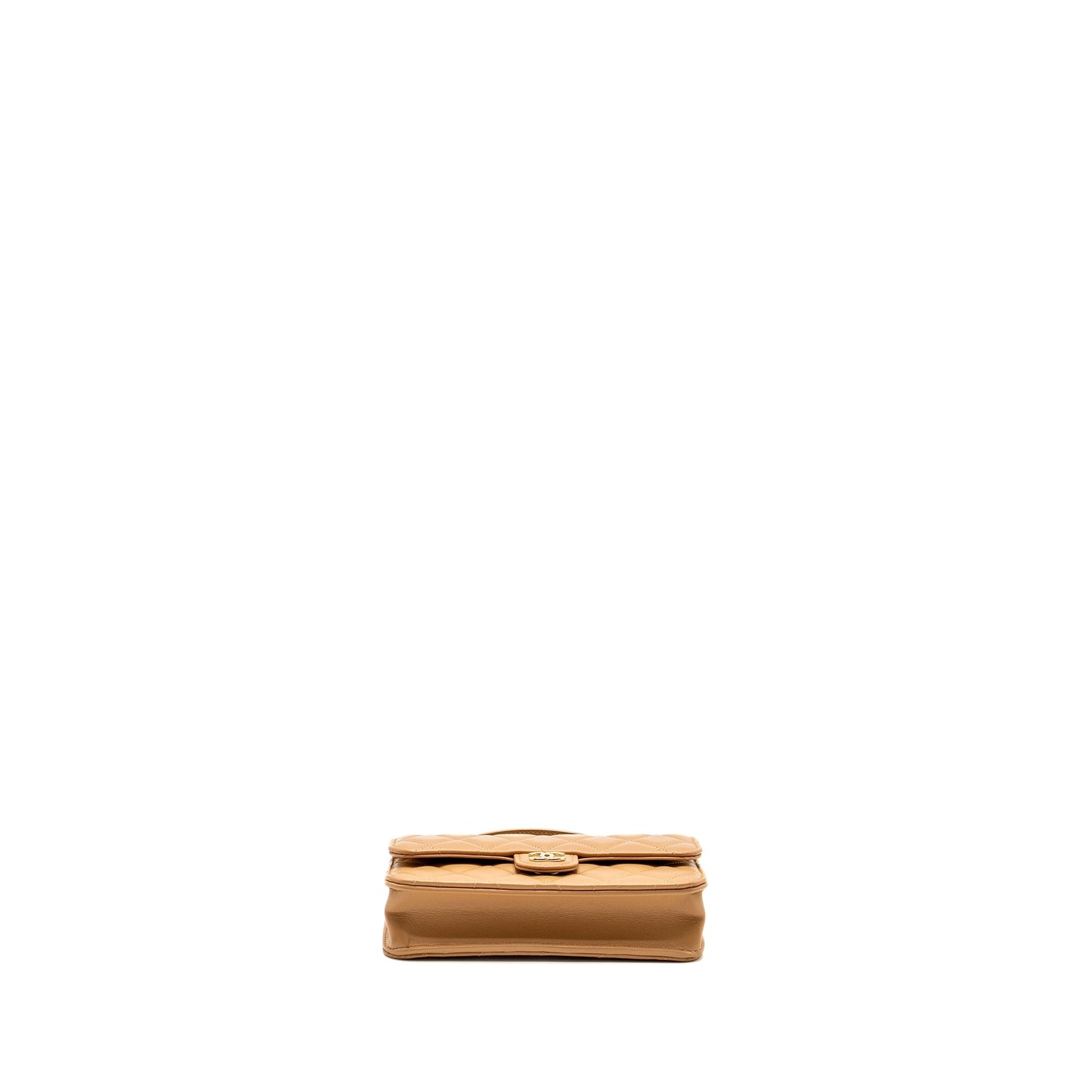 Chanel Top Handle Mini Flap Bag Lambskin Caramel LGHW (Microchip)