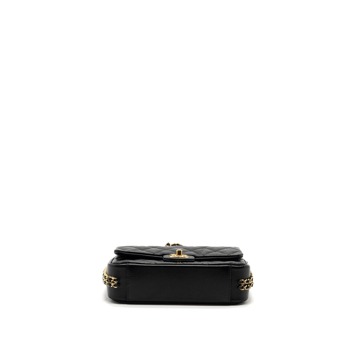 Chanel Quilted Flap Bag with Double and CC Logo Chain Caviar Black GHW (Microchip)
