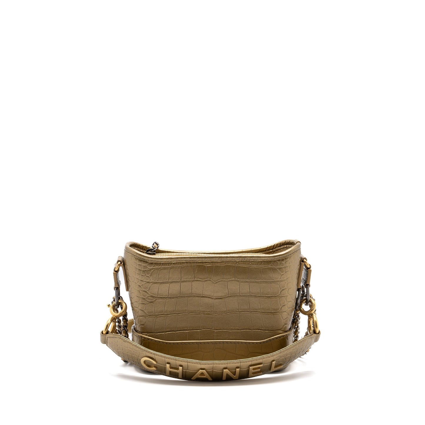 Chanel Small Gabrielle hobo bag with Top Handle Croc-embossed Calfskin Gold Multicolour Hardware
