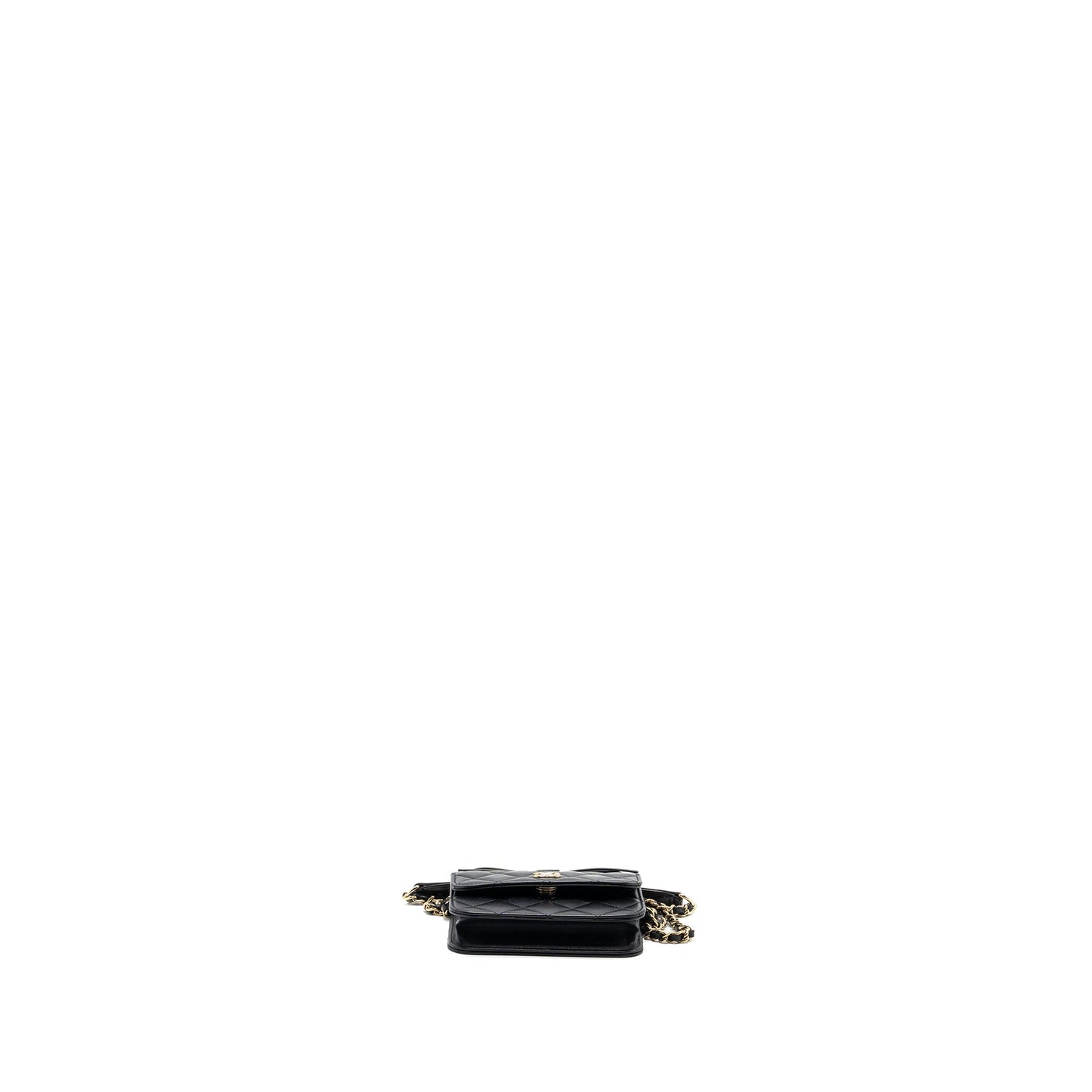 Chanel mini flap card holder with ribbon chain lambskin black LGHW