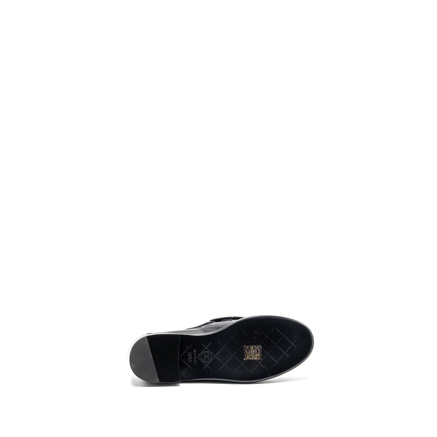 Chanel Size 38.5 Quilted CC Logo Loafer Patent Lambskin Black LGHW