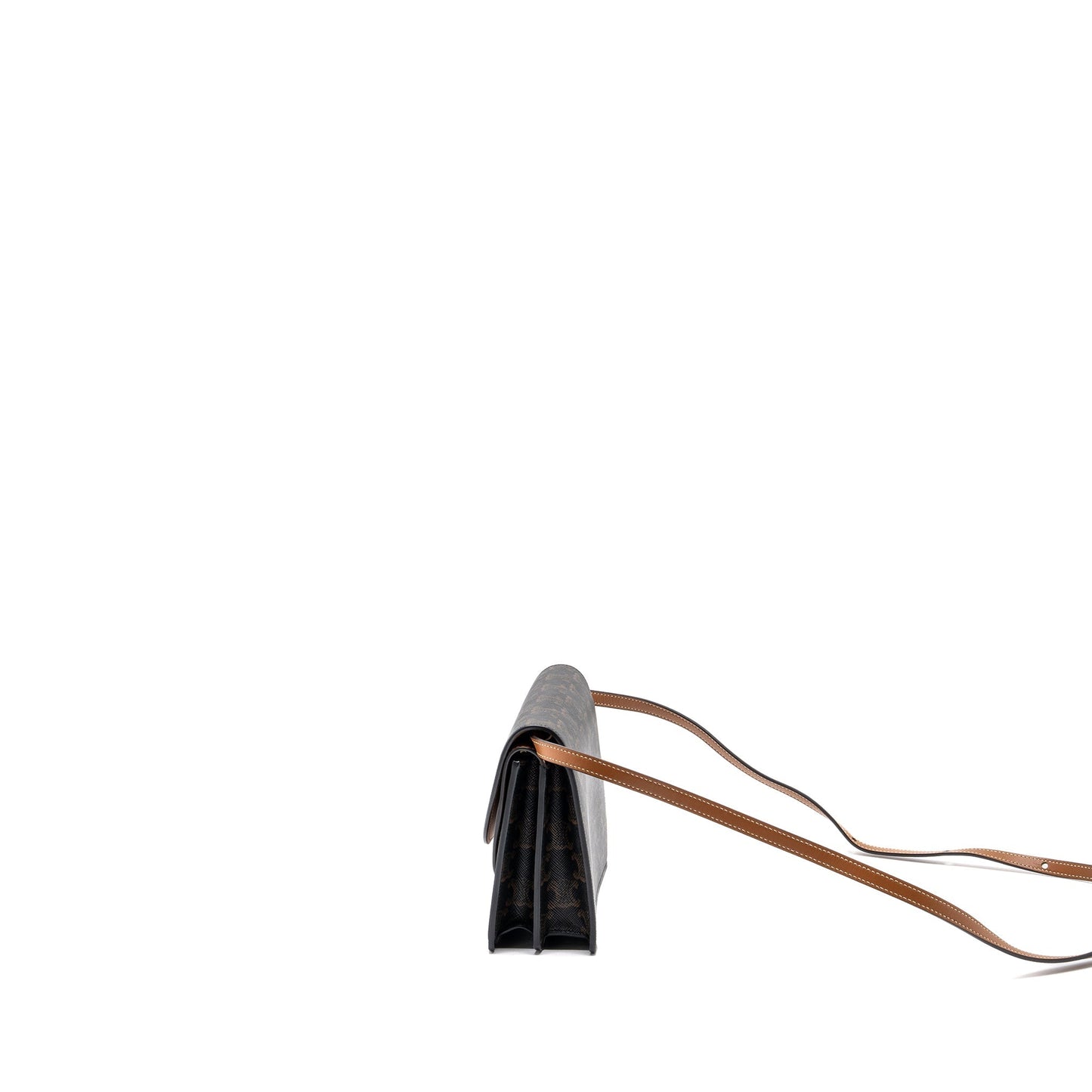 Luxury CELINE wallet on strap triomphe canvas / smooth lambskin tan with
