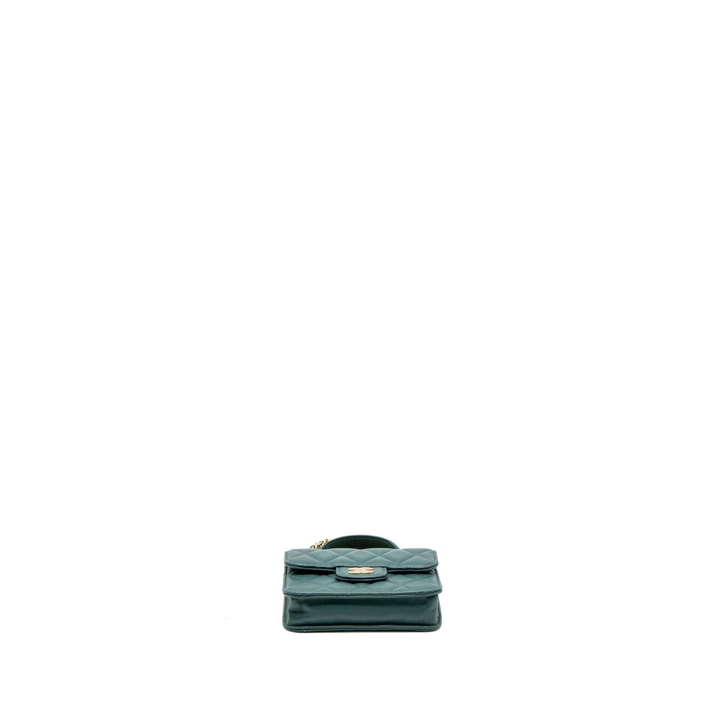 Chanel Mini Top Handle Flap Bag Lambskin Green Brushed GHW