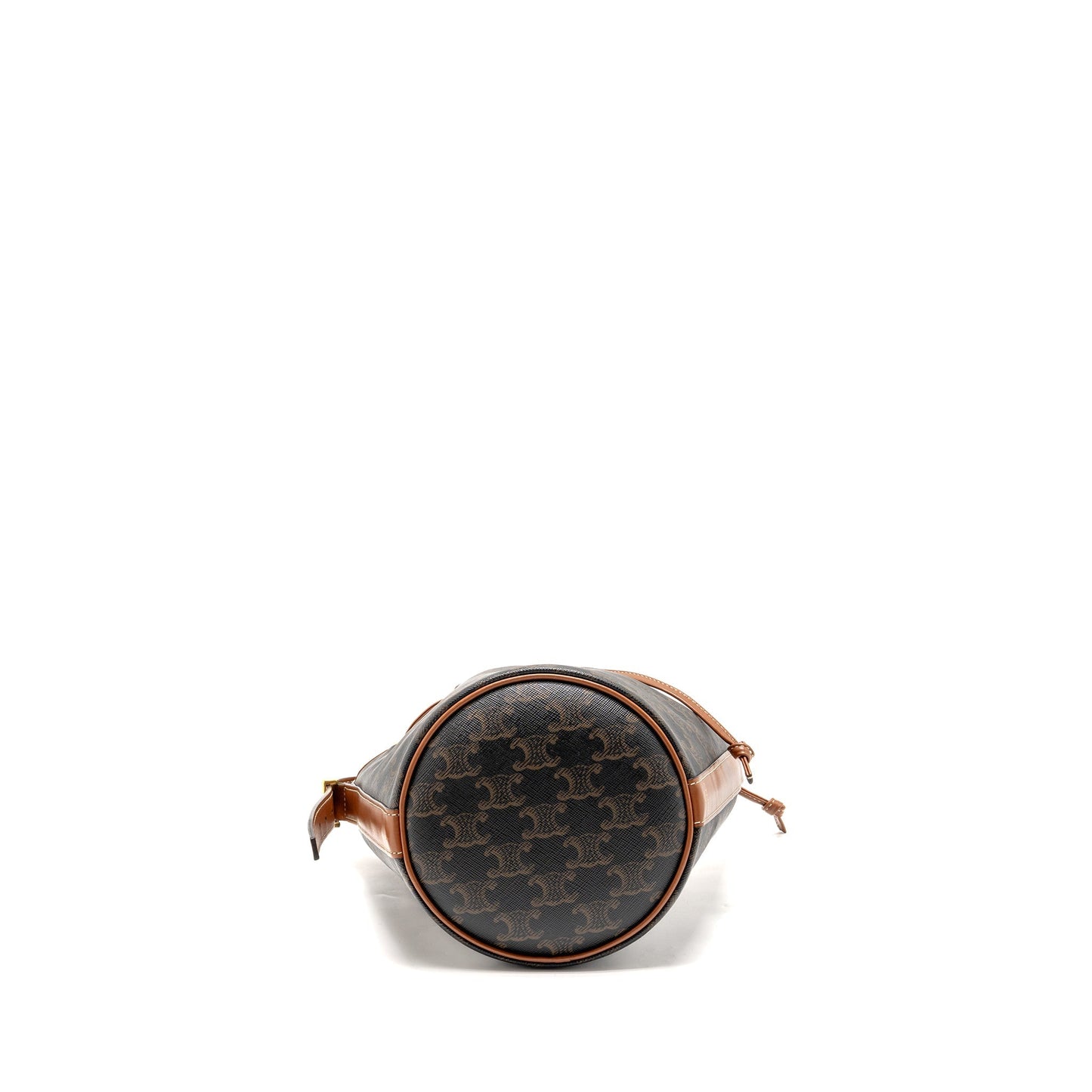 Celine Small Drawstring Purse Triomphe Canvas / Calfskin Tan