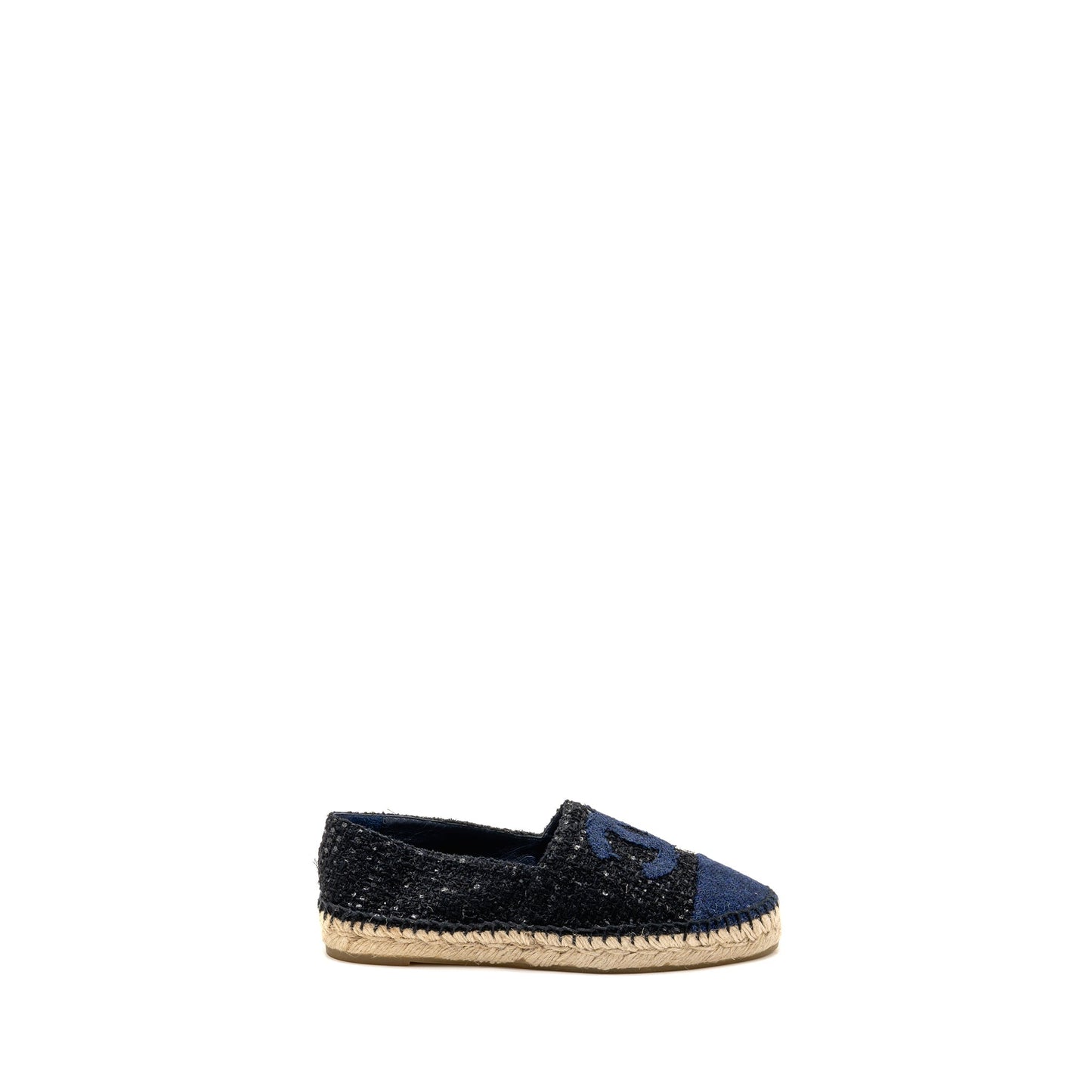 Chanel Size 37 Espadrilles Tweed/Cotton Dark Blue/Black/Multicolour
