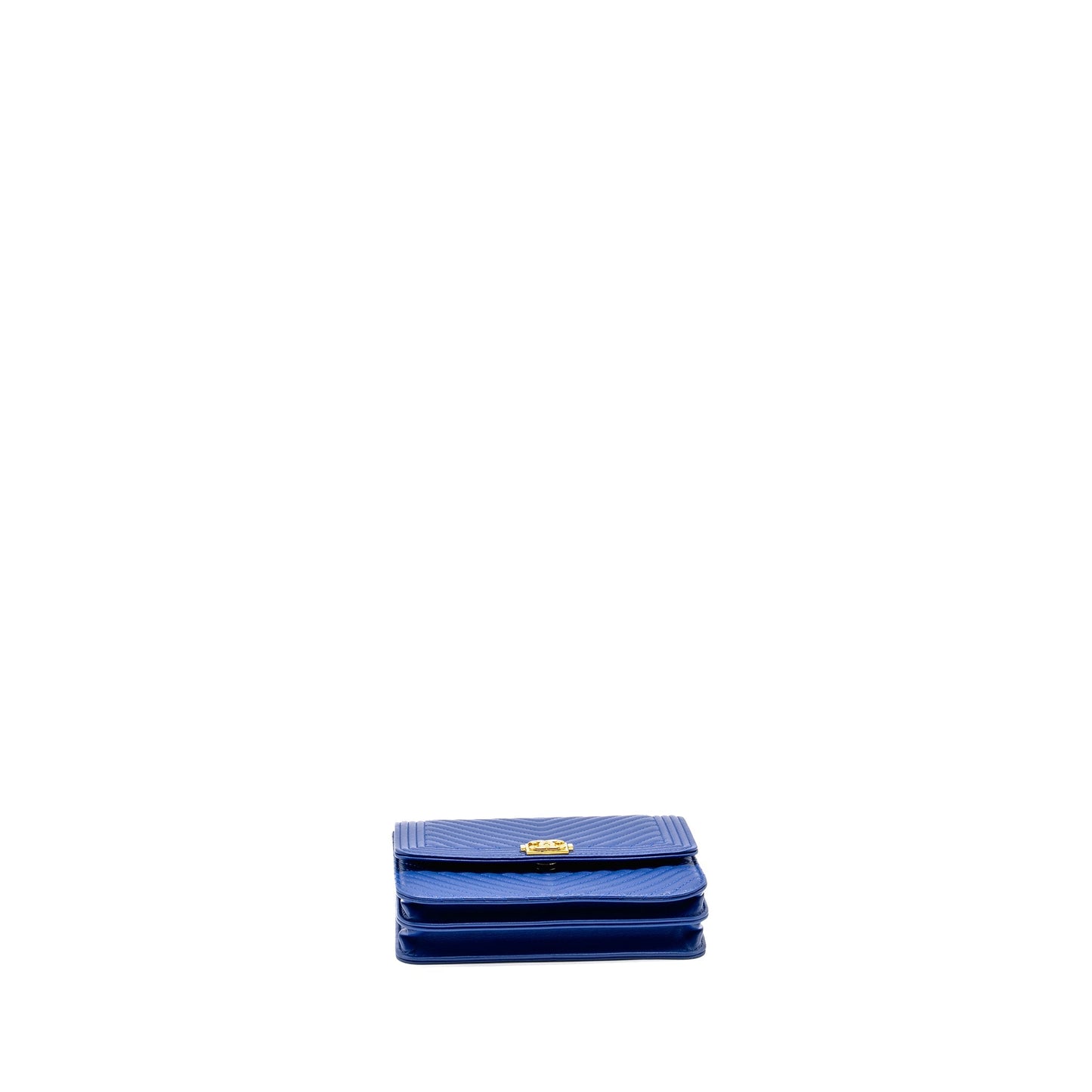 Chanel Boy Clutch with Chain Chervon Lambskin Blue GHW