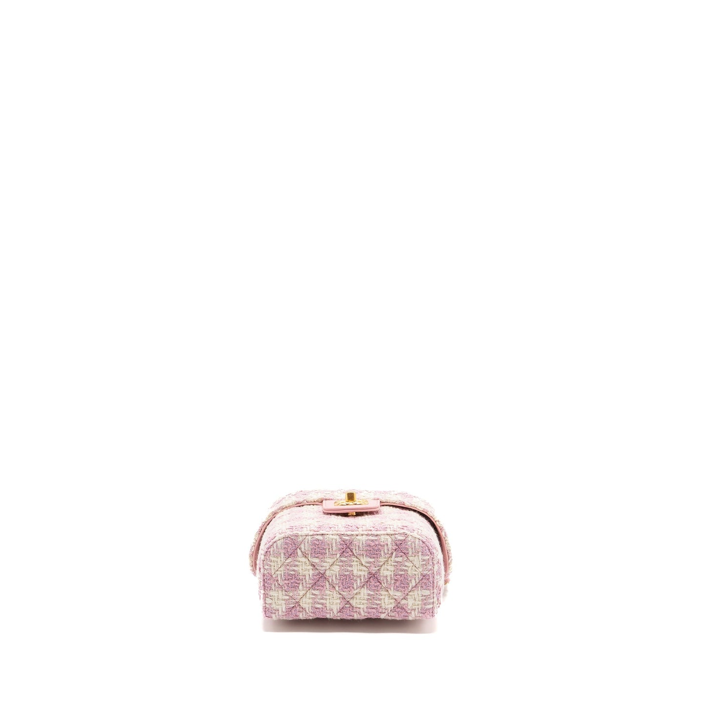 Chanel 23s Top Handle Small Vanity Case With Chain Tweed/lambskin Pink Brushed GHW(Microchip)