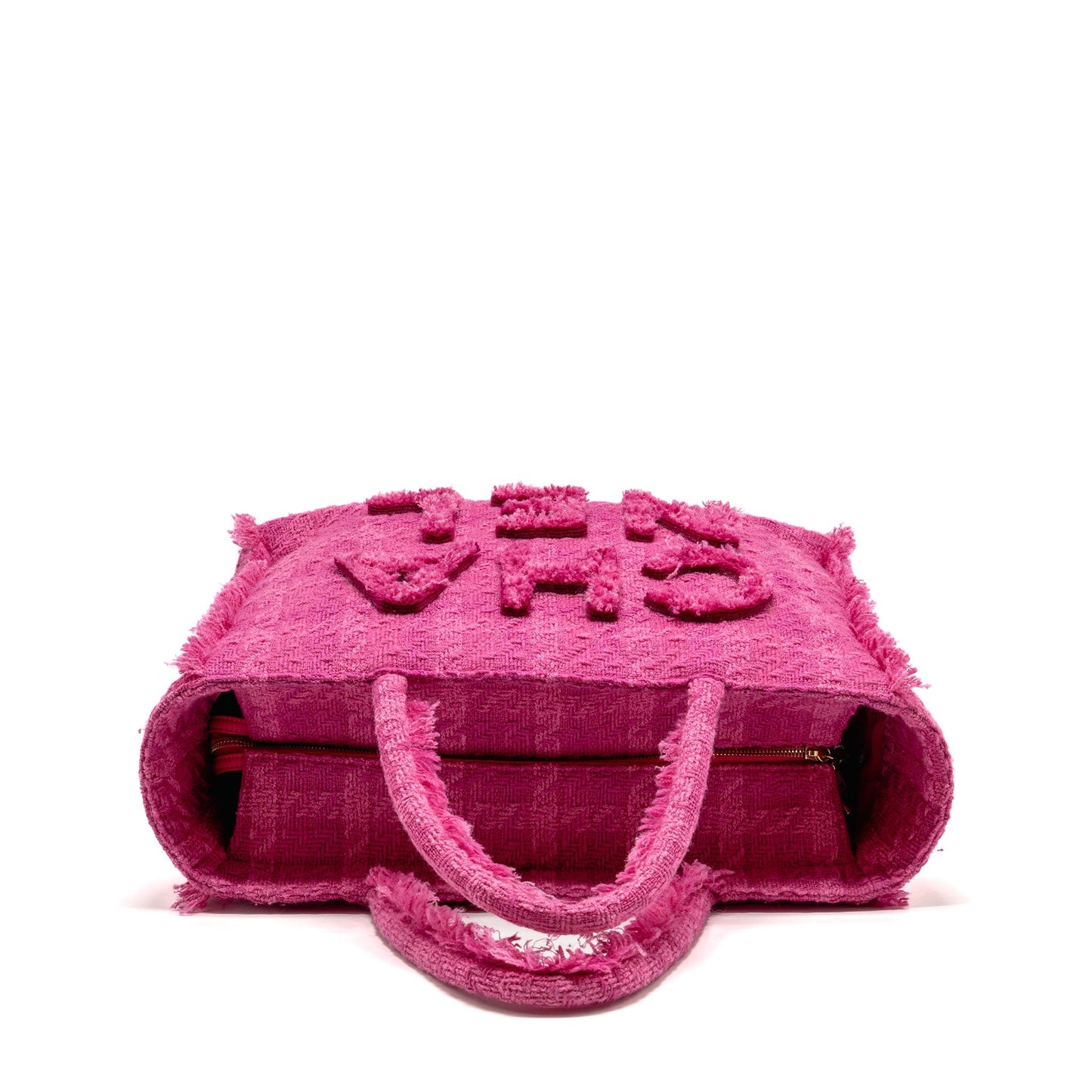 Chanel Letter Logo Zipped Shopping Bag Tweed Pink GHW