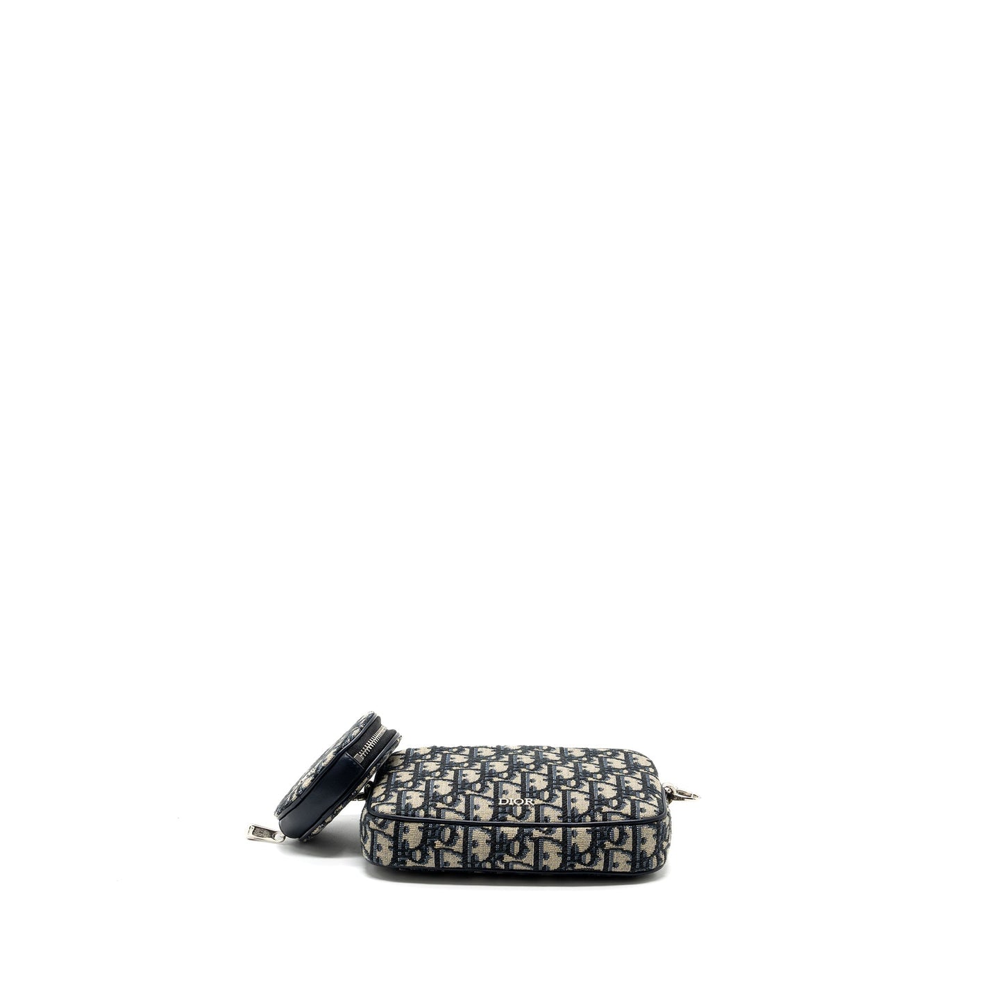 Dior 3 in 1 mini zipper pouch with strap blue jacquard