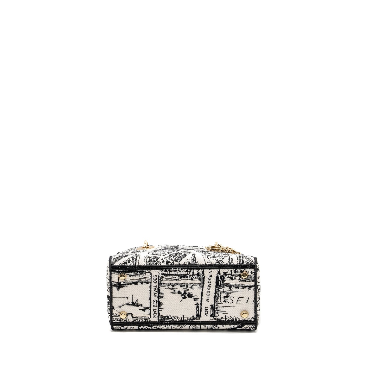 Dior Medium Lady D-lite Purse Plan De Paris Embroidery Canvas Black/White