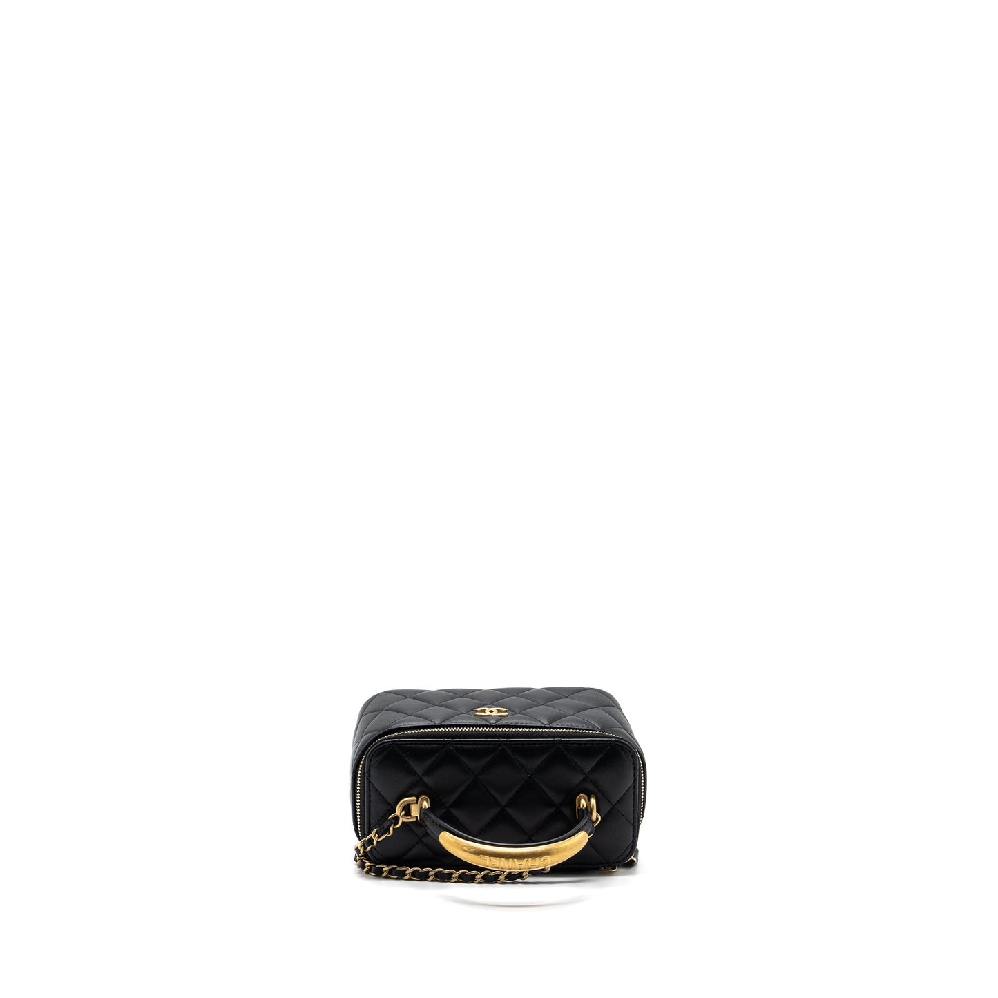 Chanel Top Handle Long Vanity With Chain Lambskin Black GHW(Microchip)