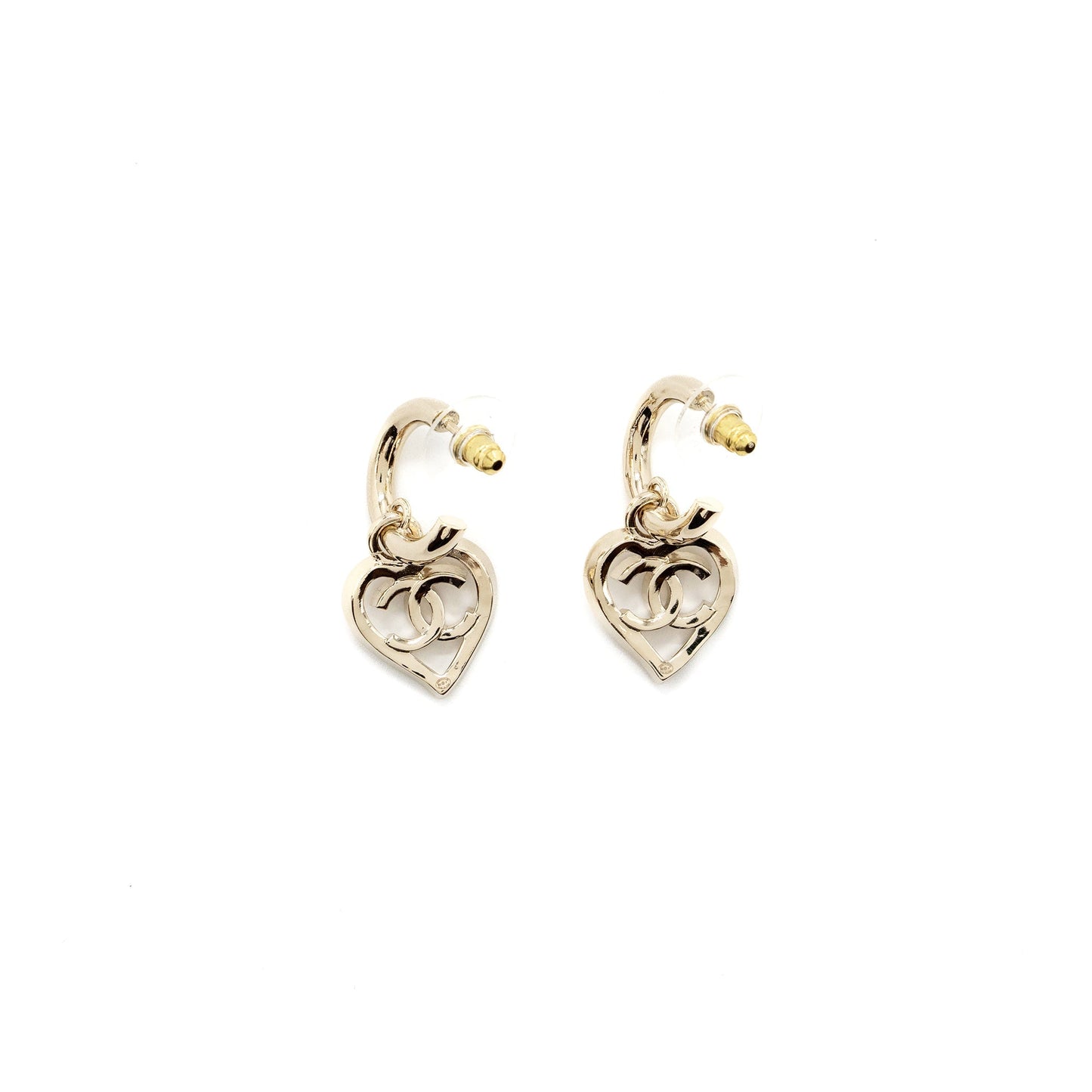 Chanel Round Heart Shape Dropped Earring Light Gold Tone
