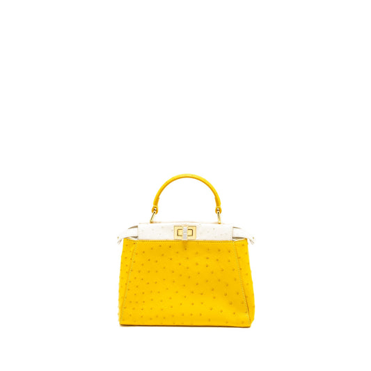 Fendi Mini Peekaboo Ostrich/Crystal Yellow/White