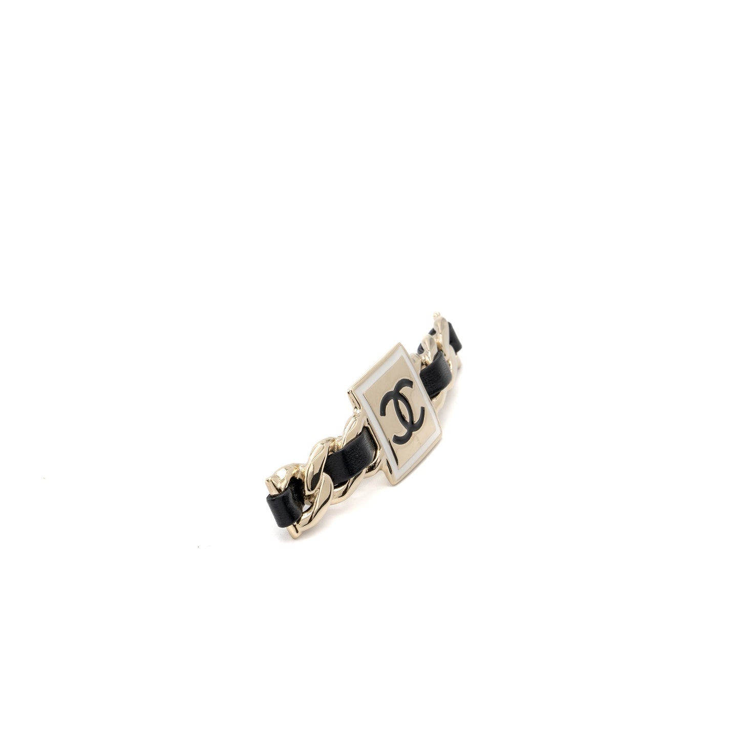 Chanel square CC logo hair clip black / light gold tone