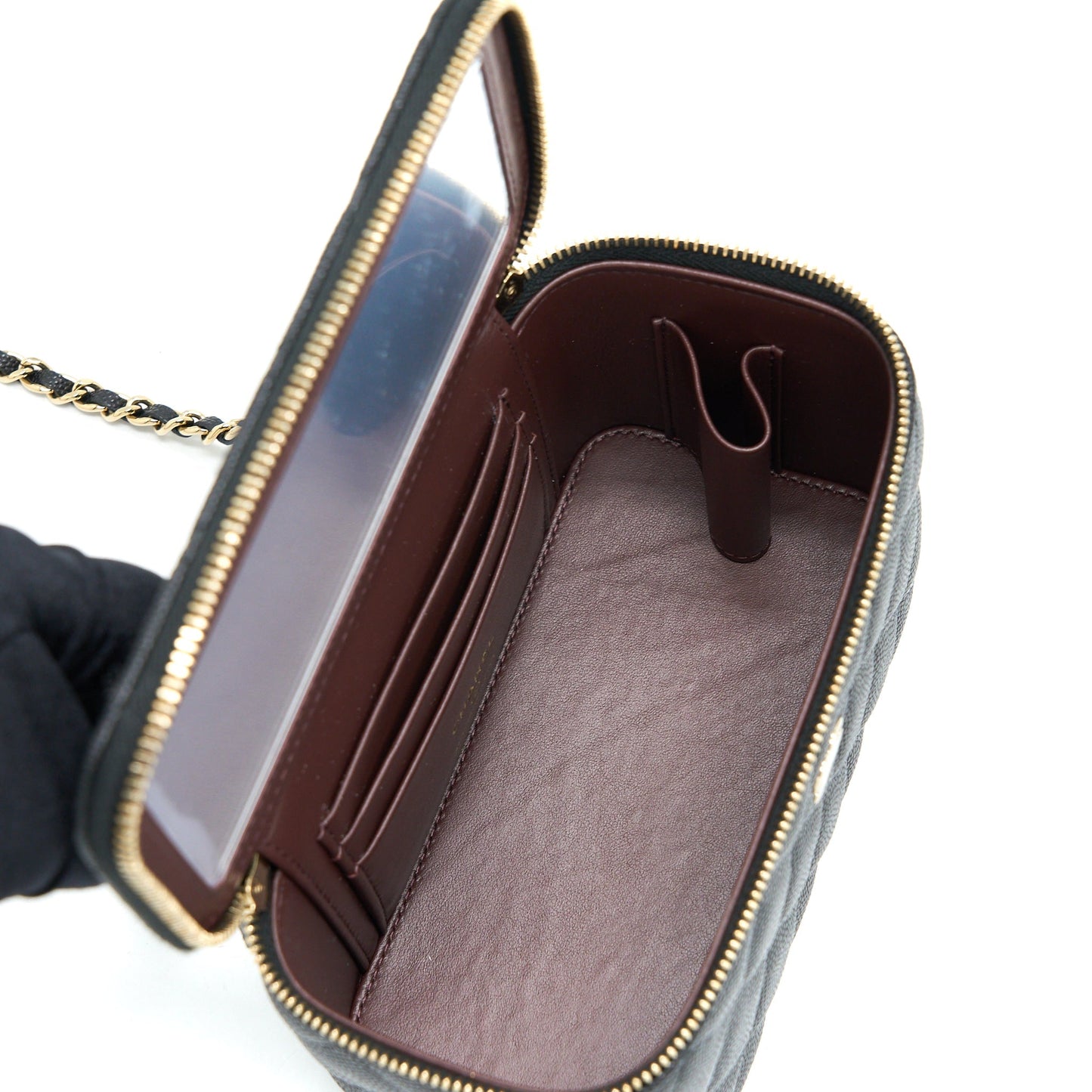 Chanel Long Vanity Case Caviar Black LGHW (Microchip)