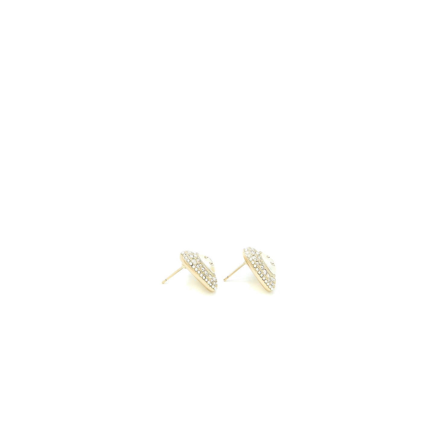 Chanel CC Logo Heart Earrings Crystal/Pearl Light Gold Tone