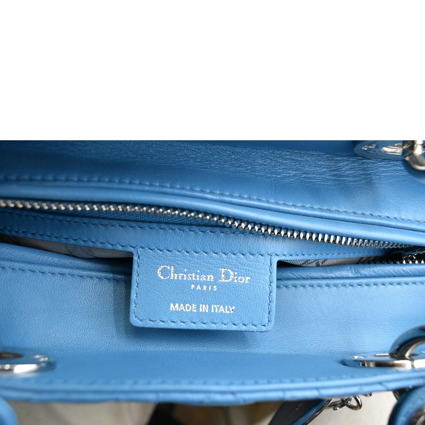 CHRISTIAN DIOR Medium Lady Dior Cannage Lambskin Leather Shoulder Bag Blue