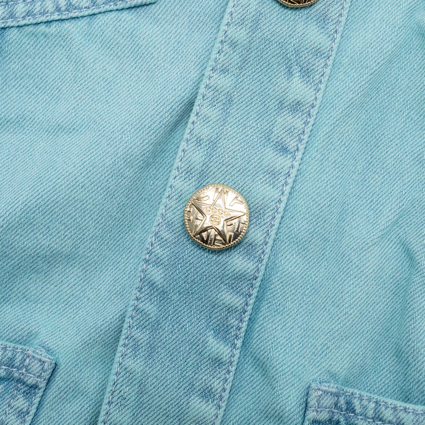 Chanel Size 34 Camellia COCO Button Denim Jacket Cotton Neon Blue