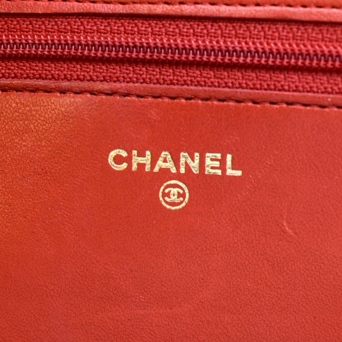 CHANEL Boy Woc Quilted Calfskin Leather Wallet On Chain Clutch Bag Red