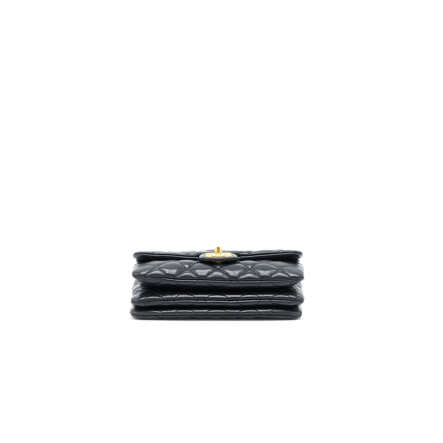 Chanel 22K Gold Pillar Adjustable Chain Flap Bag Lambskin Black Brushed GHW (Microchip)