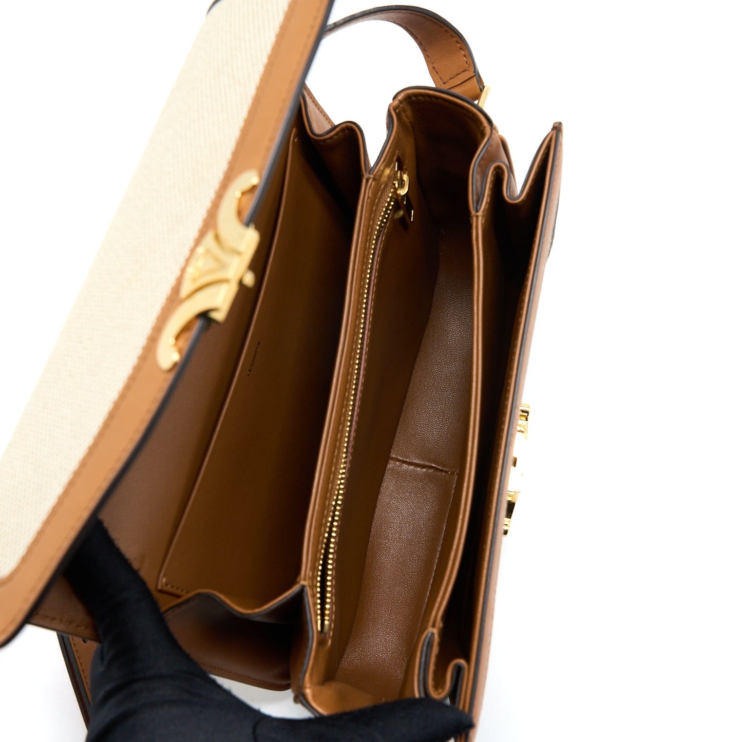 Celine Triomphe Purse Textile/Calfskin White/Tan