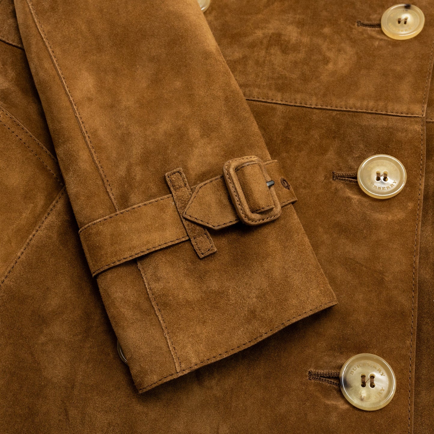 Burberry Size 34 Double-Breasted Trench Coat Suede/ Calfskin Brown