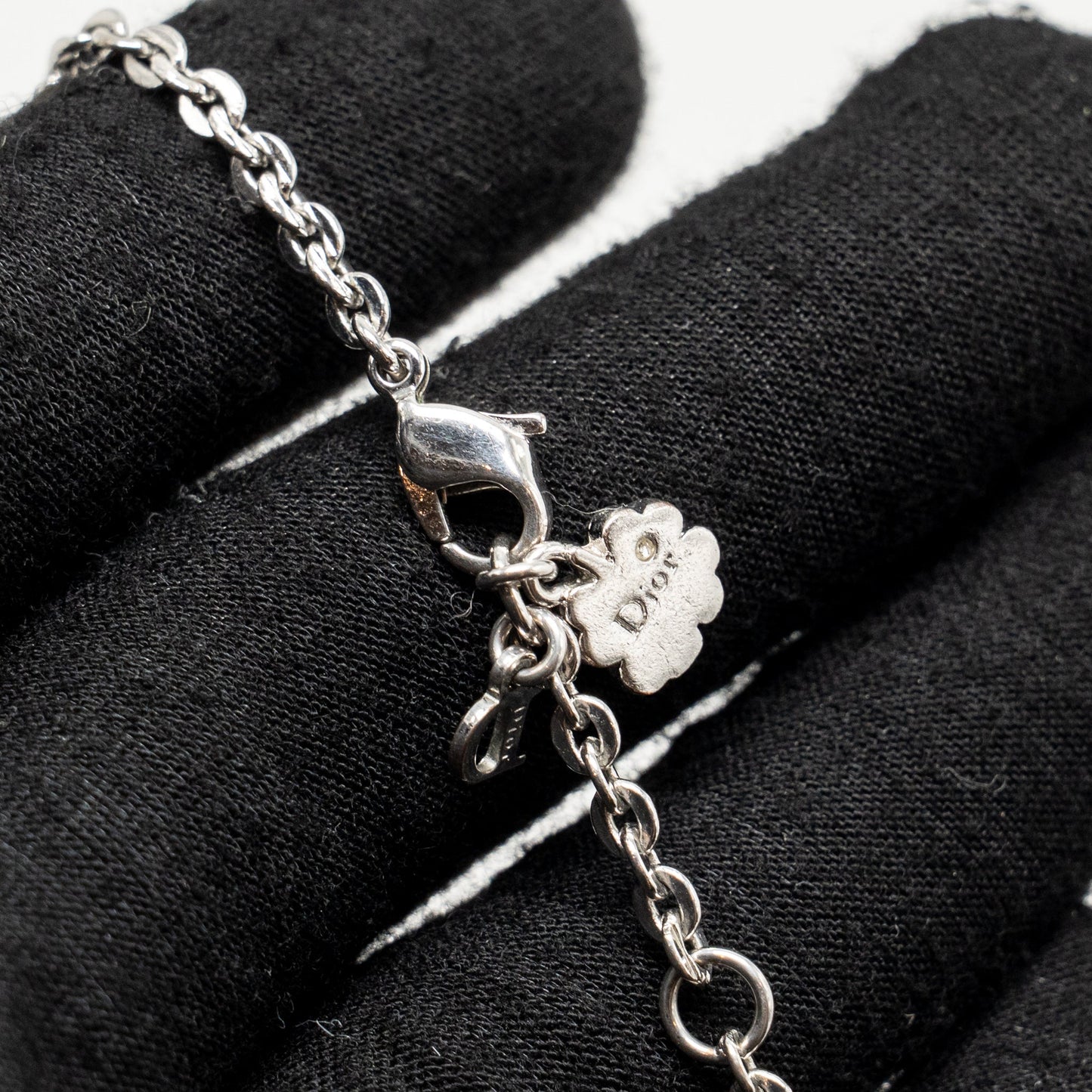 Dior Crystal Charm Bracelet Silver Tone