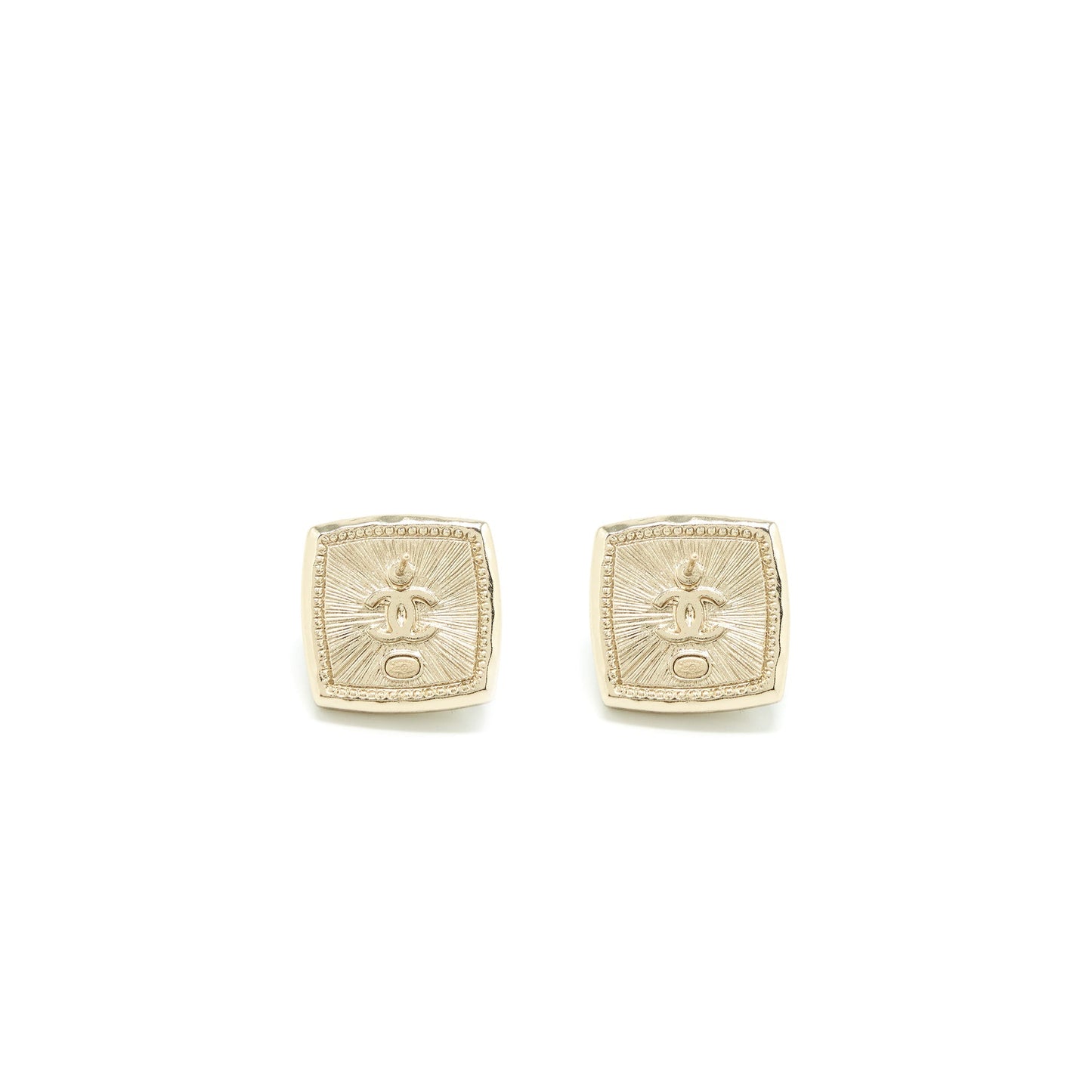 Chanel Cube CC Earrings Light Gold Tone