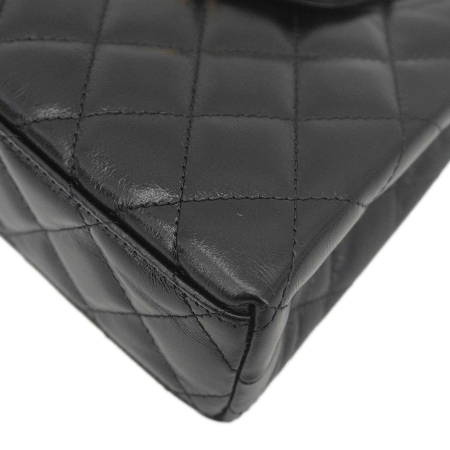CHANEL Kelly Nano Quilted Aged Calfskin Leather Top Handle Shoulder Bag Black