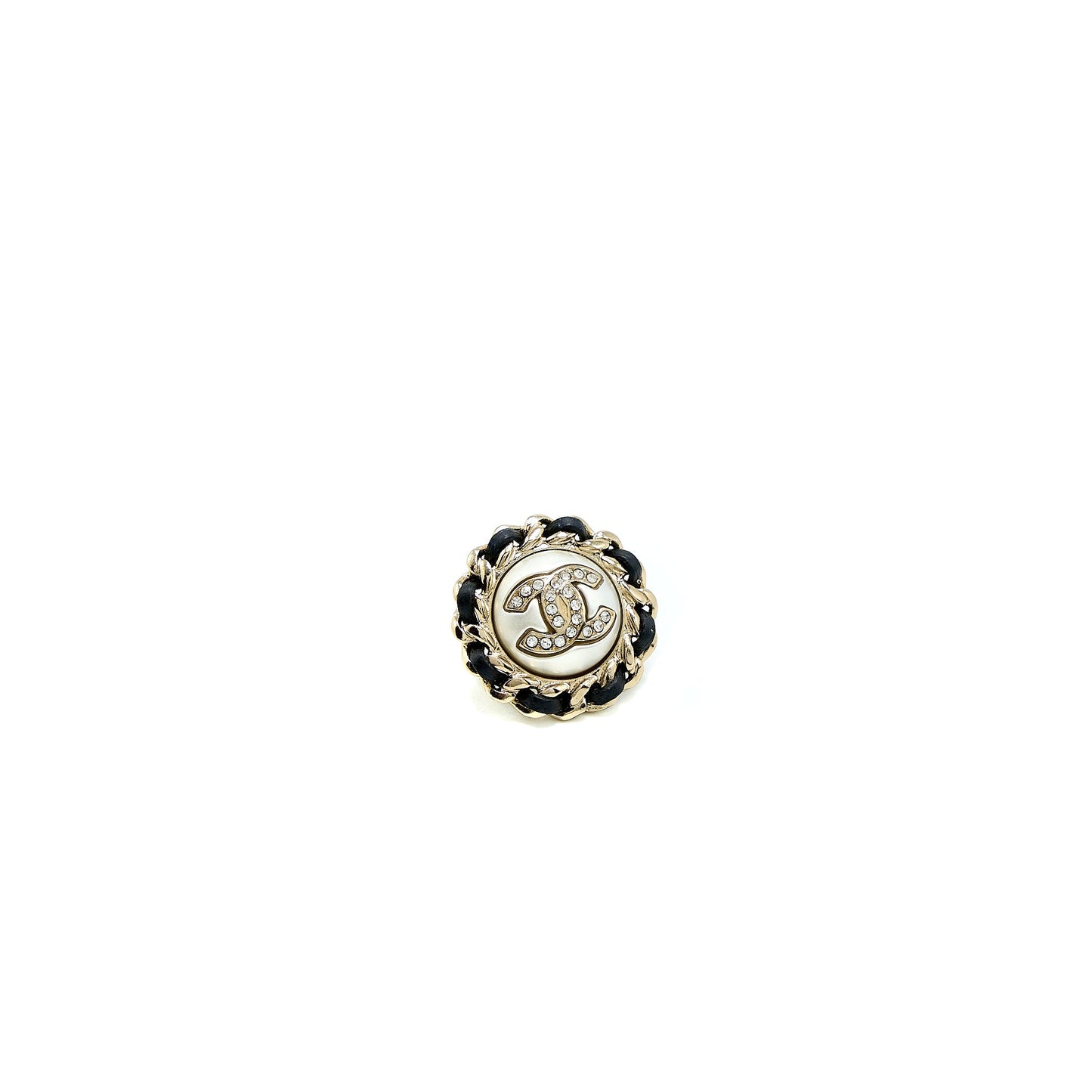 Chanel Round CC Logo Earring Leather Chain/Crystal Light Gold Tone