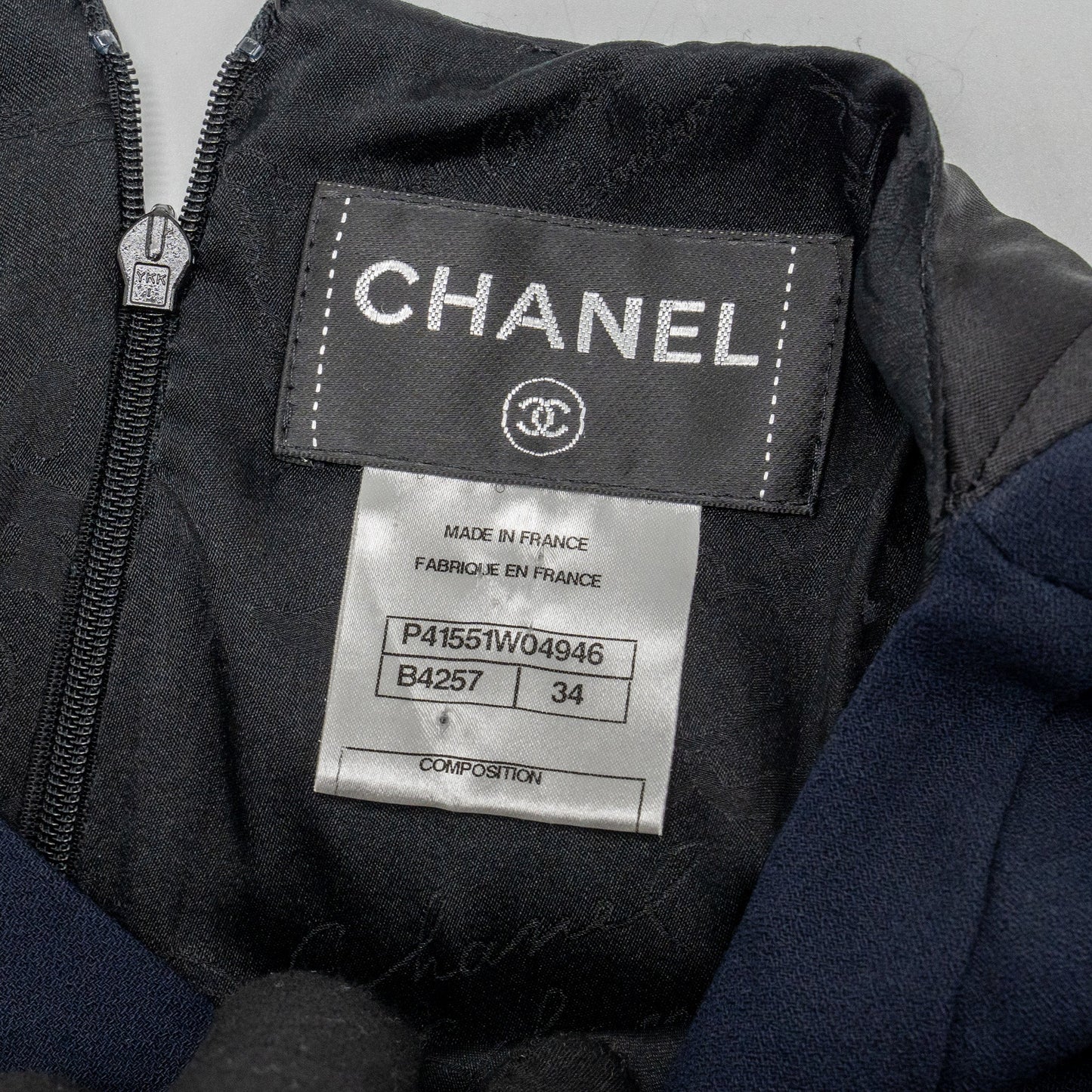 Chanel Size 34 Draped Satin Midi Dress Rayon / Wool Navy/Black