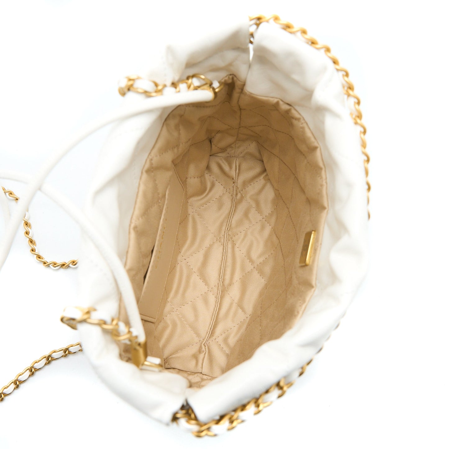 Chanel Mini 22 Bag Shiny Calfskin White Brushed GHW (Microchip)