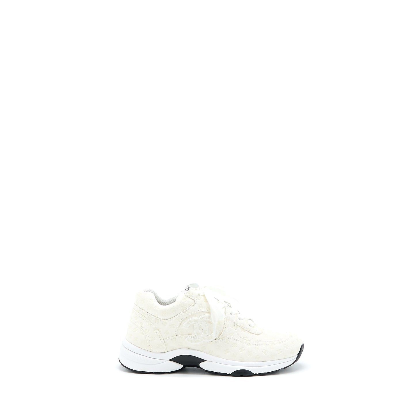 Chanel Size 37.5 22A Trainers Printed Suede Calfskin White