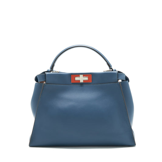 Fendi Medium Peekaboo Purse dark blue Multi colour Hardware