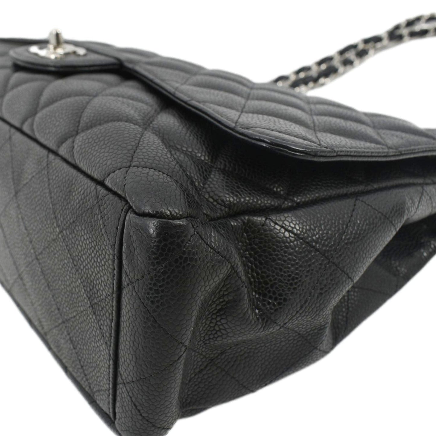 CHANEL Classic Maxi Single Flap Caviar Leather Shoulder Bag Black