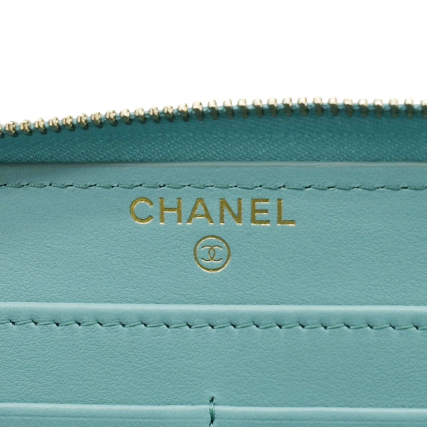 CHANEL Zip Around Quilted Caviar Leather Wallet Turquoise