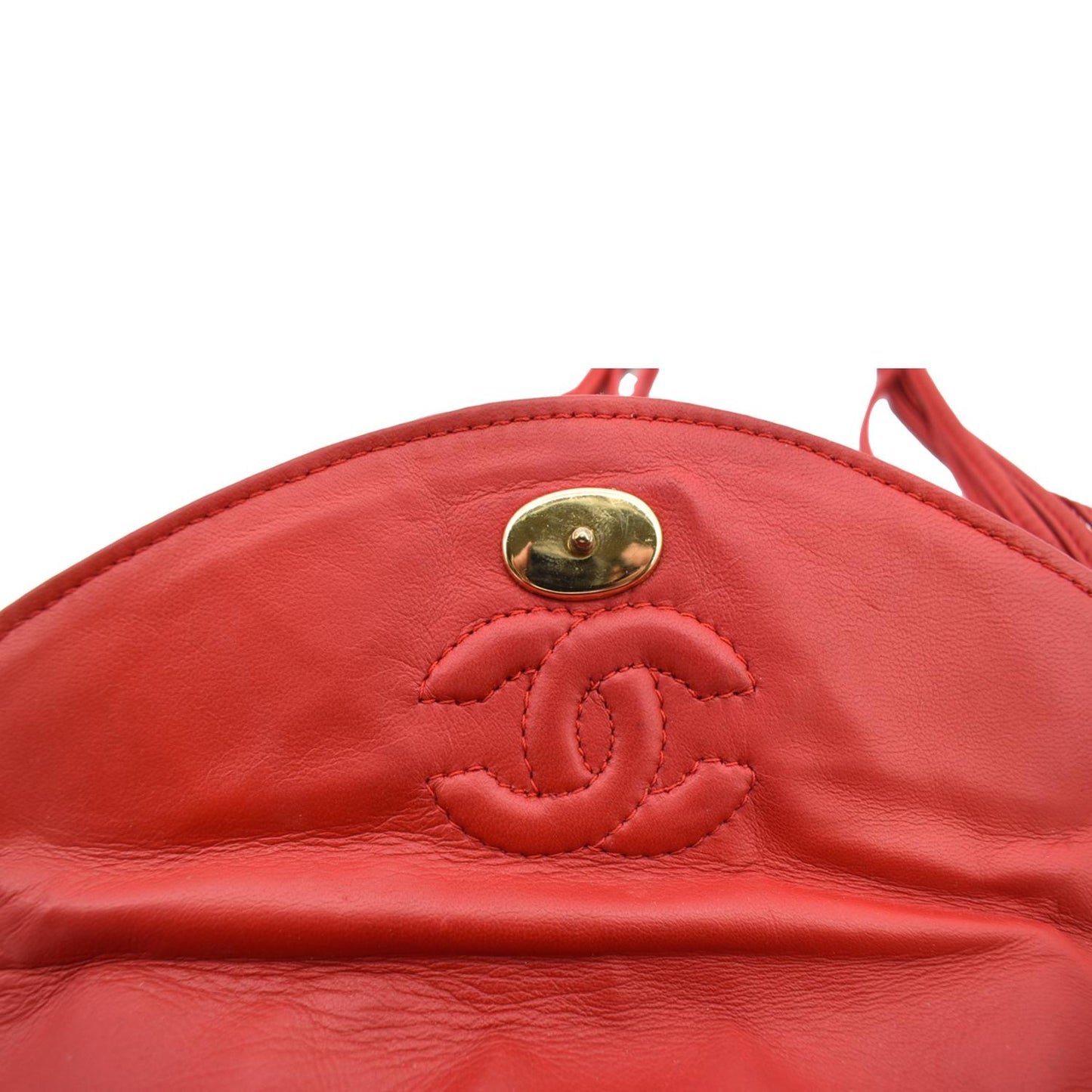CHANEL Vintage Flap Lambskin Leather Shoulder Bag Red