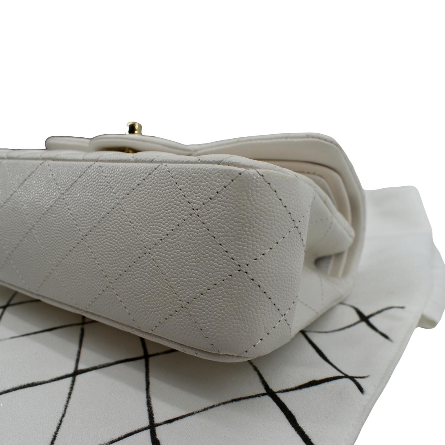 CHANEL Classic Double Flap Small Caviar Leather Shoulder Bag White