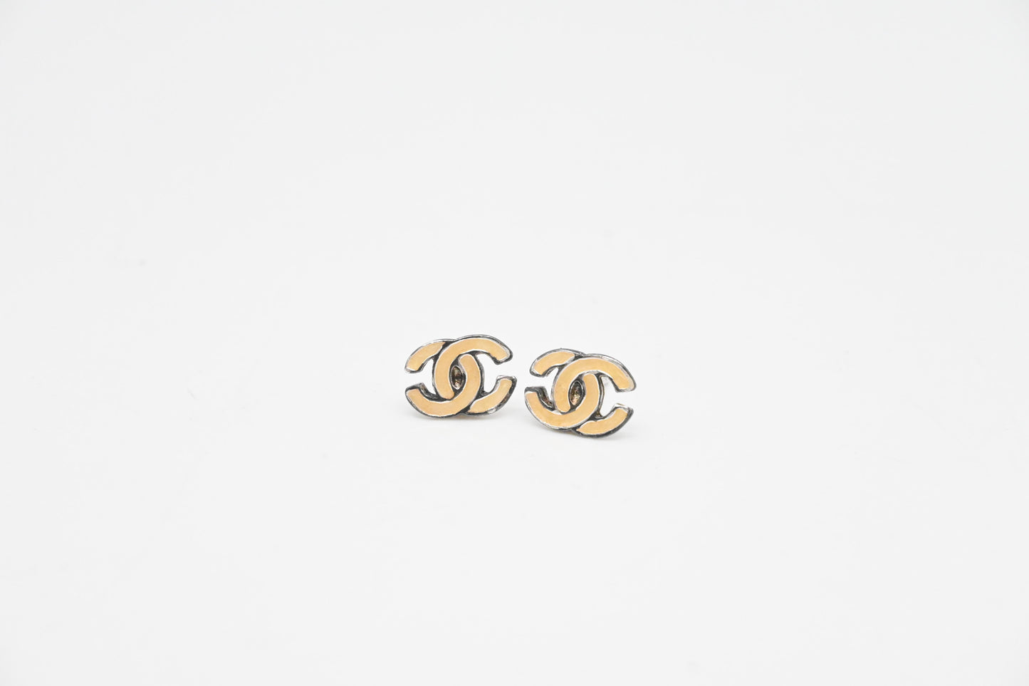 Chanel White CC Stud Earrings