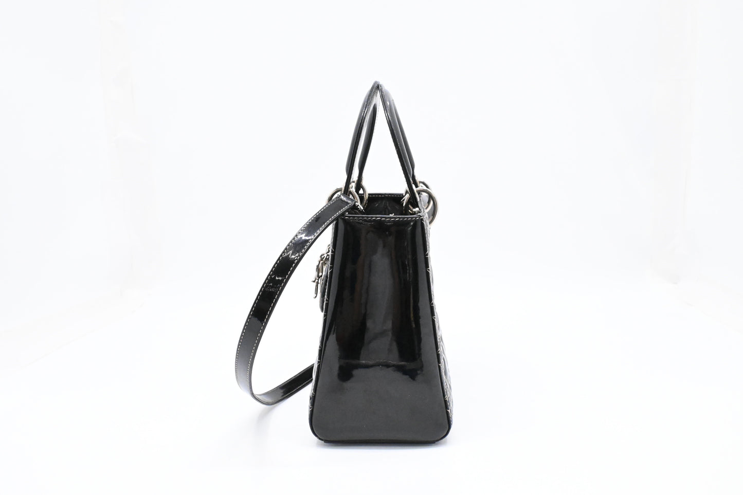 Dior Medium Lady D in Black Cannage Patent Leather
