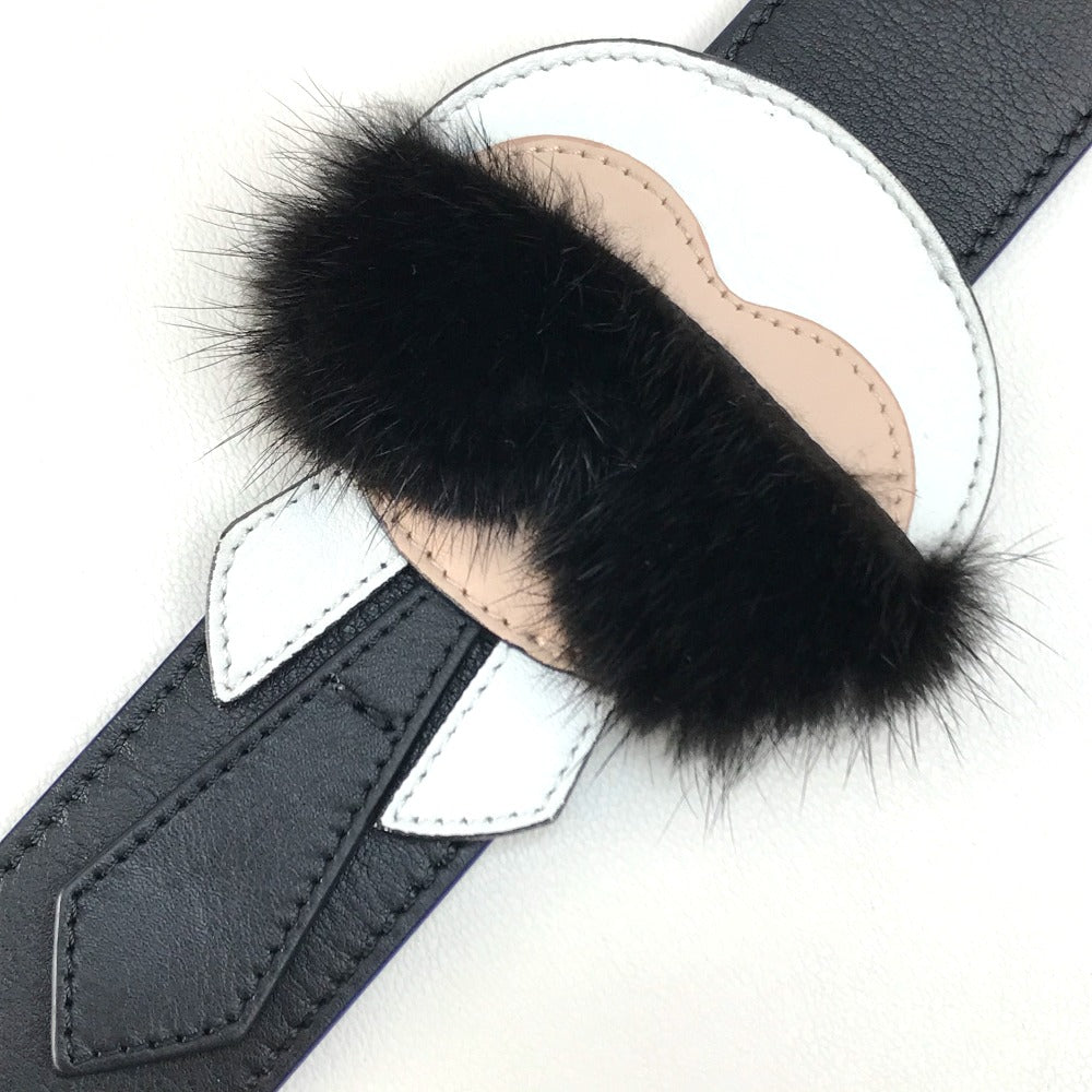 FENDI Shoulder strap 8AV0775R7F0X93 leather Black x white x blue With fur Strap Yukarito Women
