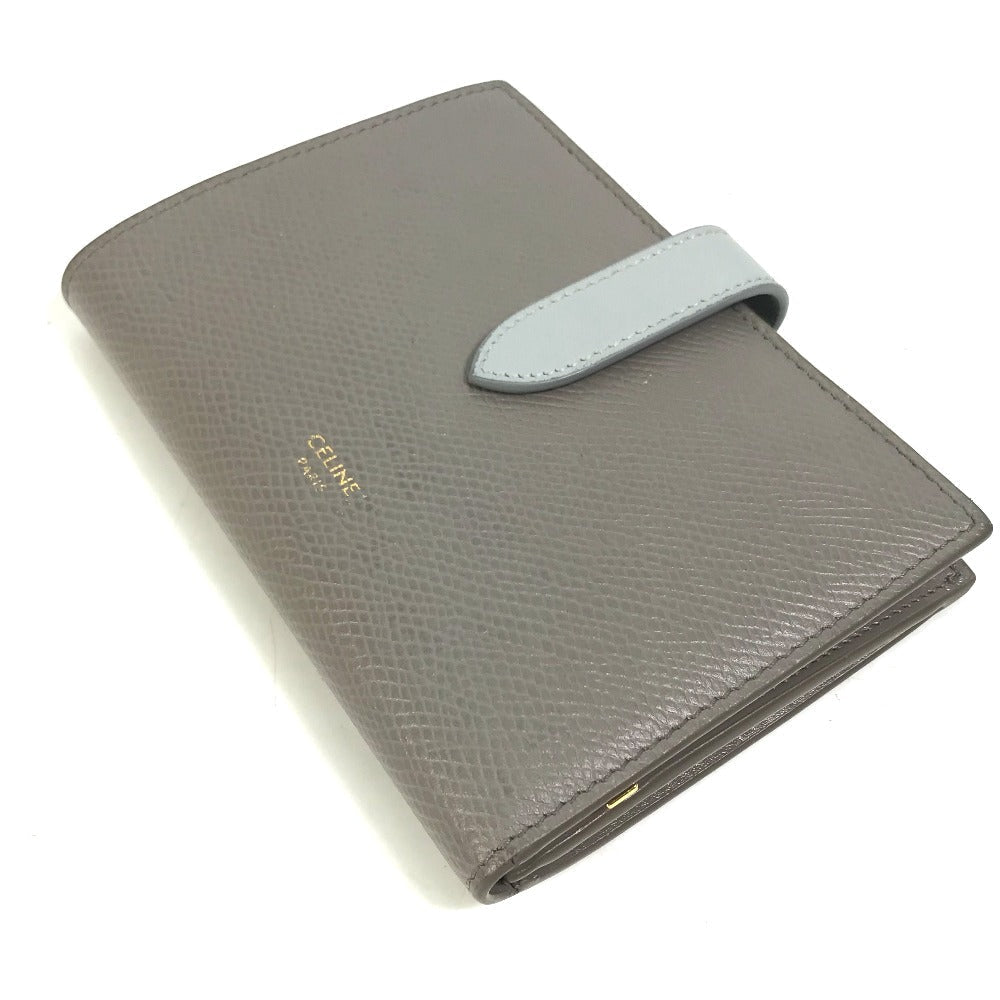 CELINE Trifold wallet 10B643BRU.10PI leather Gray x light blue By color Medium strap wallet Women
