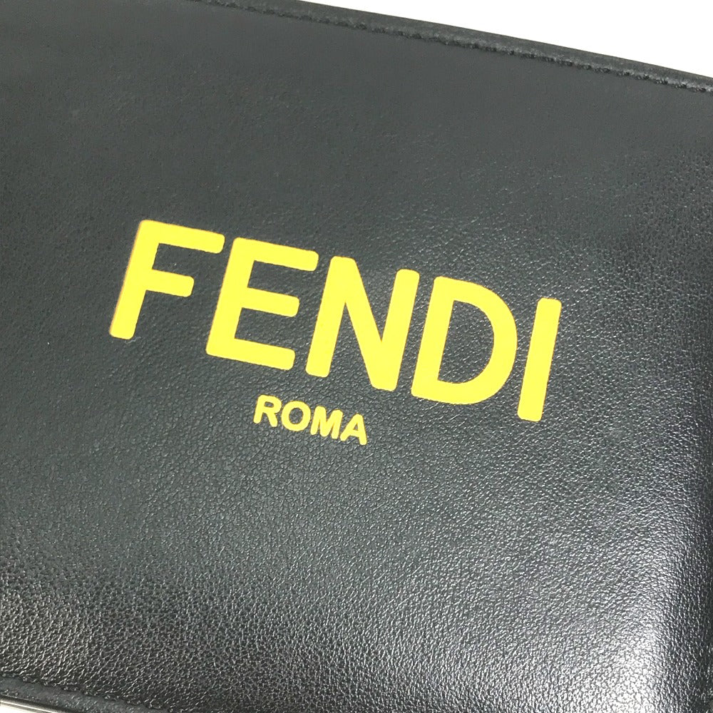 FENDI Folded wallet 7M0001 leather Black x yellow logo mens